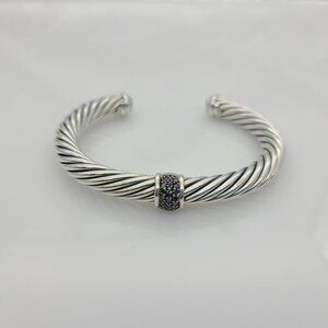 David Yurman 7mm Cable Classic Bracelet with Black Diamond Center Station